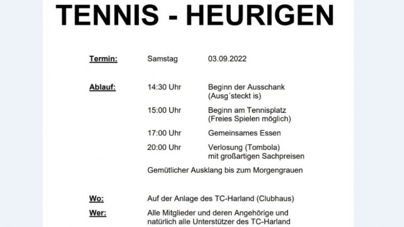 2. Tennis-Heuriger am Sa, 3.9.